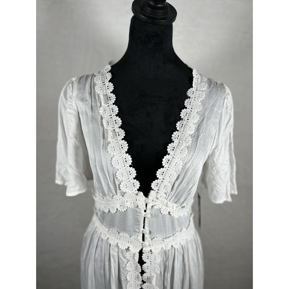 Lulus Bay Breeze Beach Swim CoverUp Dress White XS Crochet Flowy Cottage Feminin